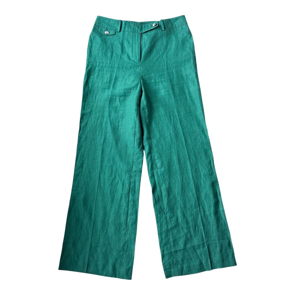 Talbots Greenwich Women's 8 Heritage Green 100% Linen Wide Leg Pants Trousers - Picture 3 of 7